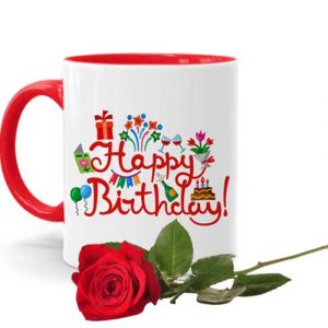 Bday Mug With Single Rose